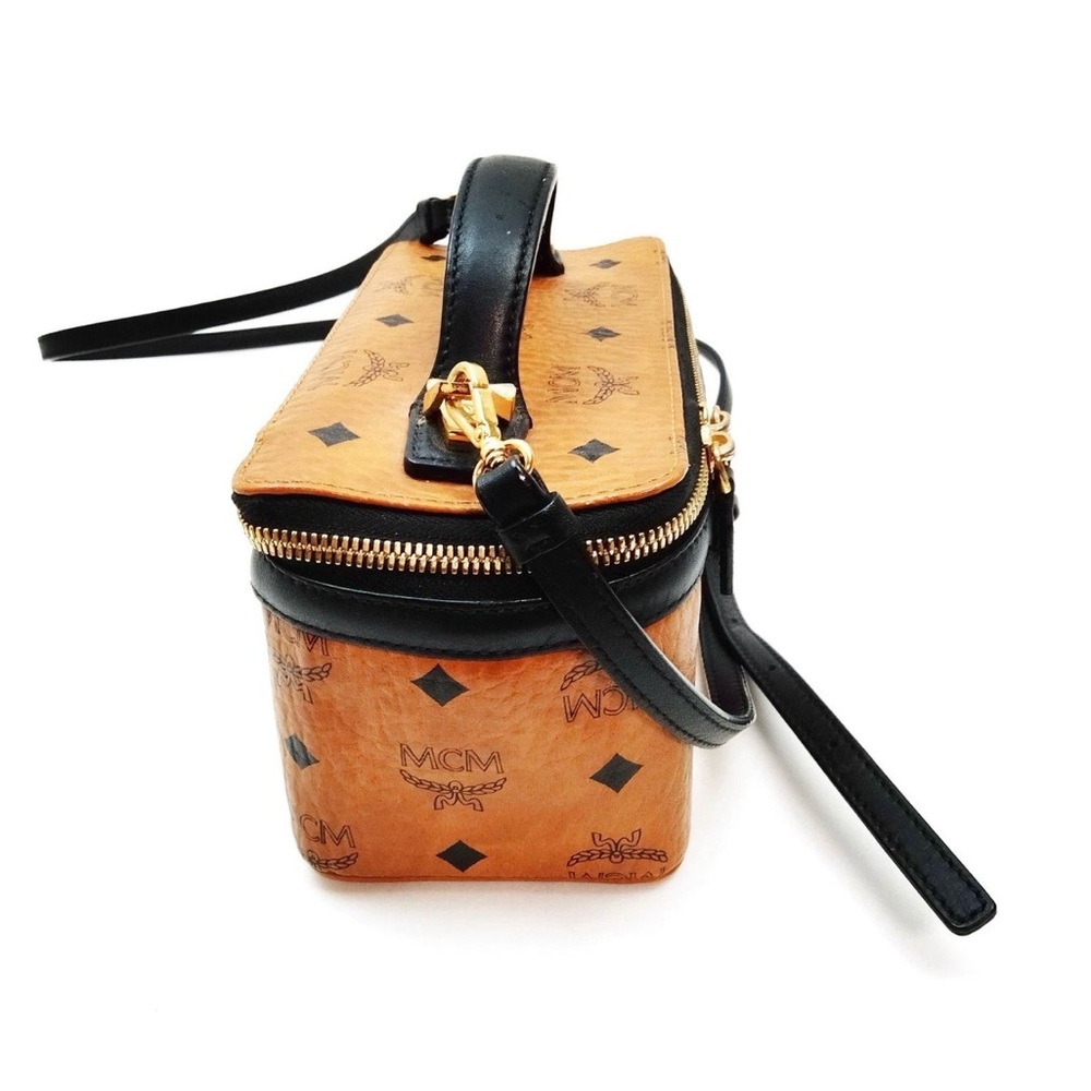 MCM Visetos Rockstar Vanity Case 2way Bag w/cognac coated canvas &black leather - Picture 5 of 15